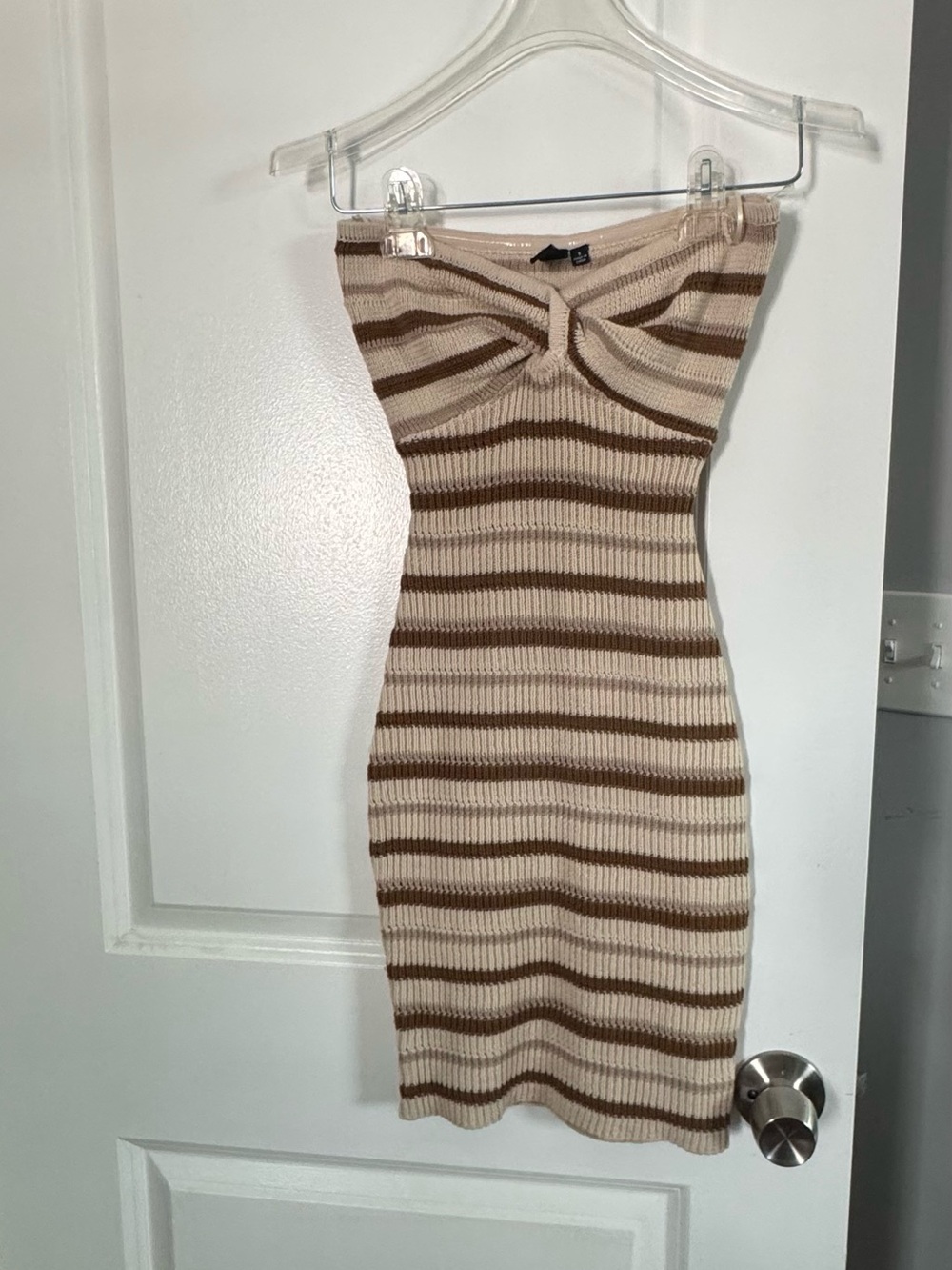 Windsor Ribbed Strapless Knit Bodycon Dress - Beige & Brown size small
